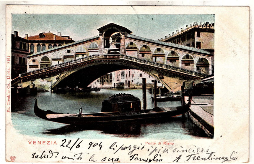 Cartolina antica Venezia ponte Rialto spedita alla Gendarmeria di Bludenz