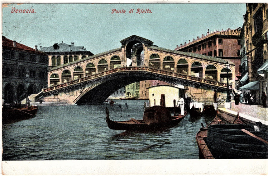 Cartolina antica Venezia ponte Rialto per Roma