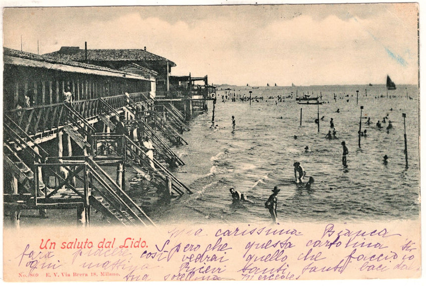 Cartolina antica Venezia Lido Un Saluto dal Lido spedita a Trento