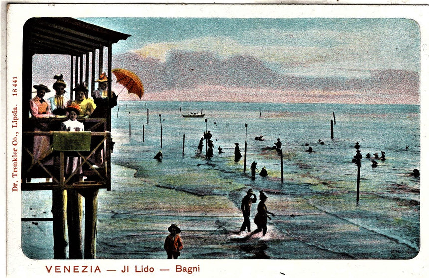 Cartolina antica Venezia Lido bagnanti