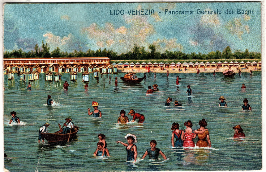 Cartolina antica Venezia Lido bagnanti