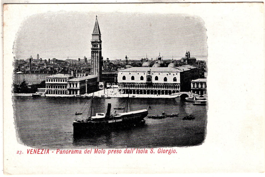 Cartolina antica Venezia panorama del Molo presso San Giorgio