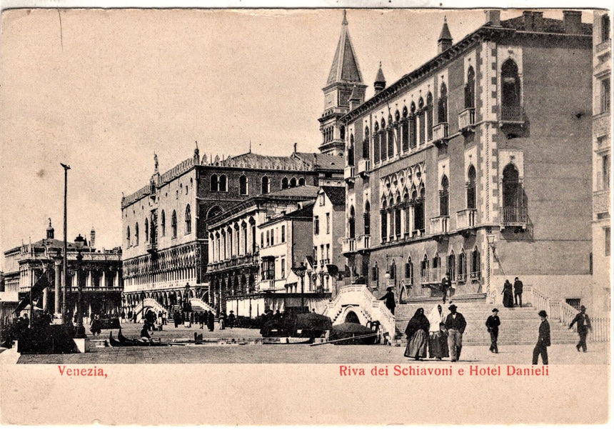 Cartolina antica Venezia riva degli Schiavoni e Hotel Danieli