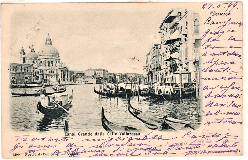 Cartolina antica Venezia Canal Grande dalla Calle Vallaresso