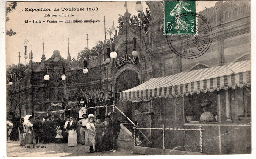 Cartolina antica Venezia esposizione Toulouse 1908 Excursions nautique