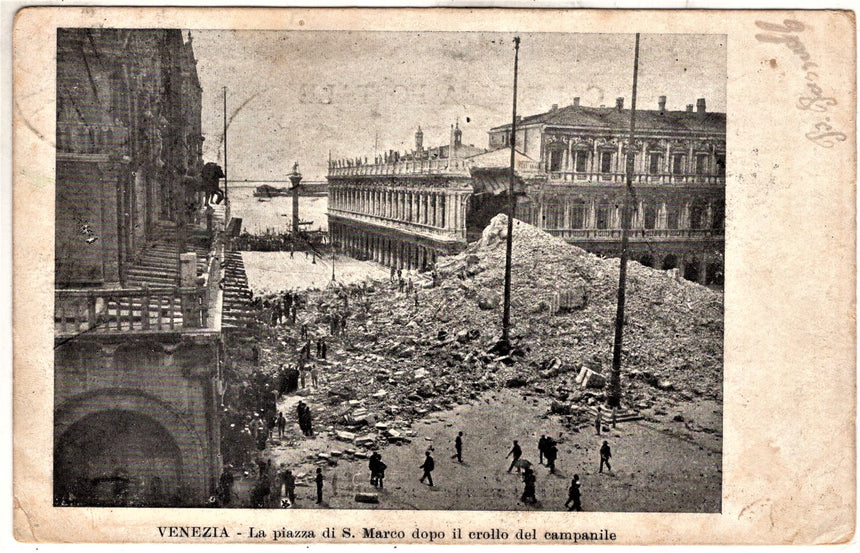 Cartolina antica Venezia rovine del campanile S.Marco crollato 14 luglio 1902