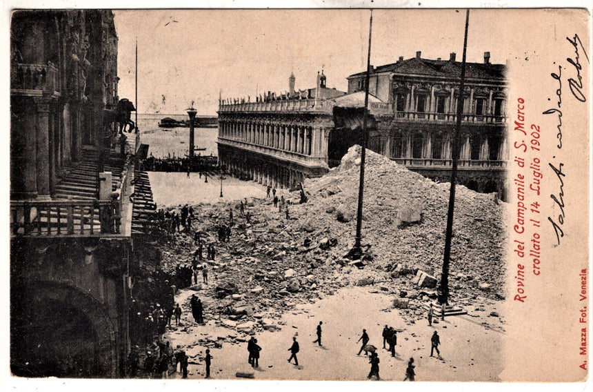 Cartolina antica Venezia rovine del campanile S.Marco crollato 14 luglio 1902