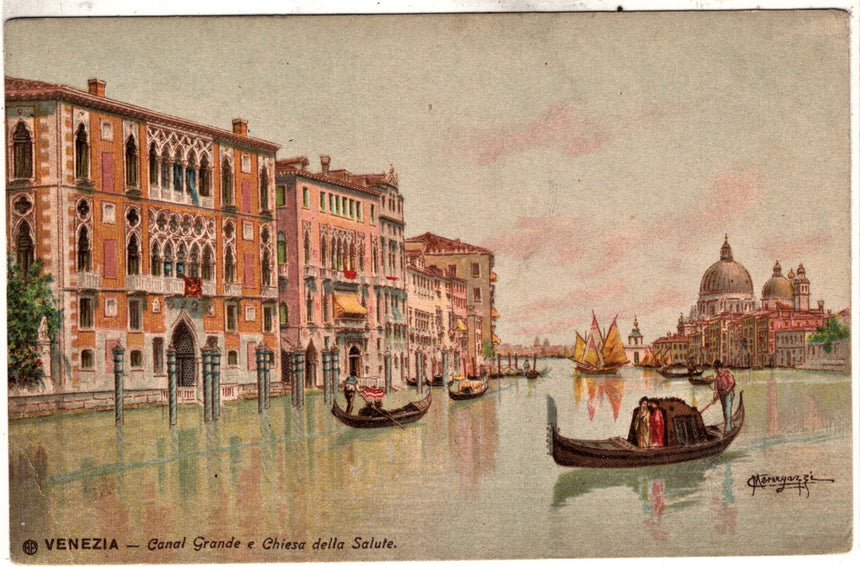 Cartolina antica Venezia Canal Grande e chiesa della Salute