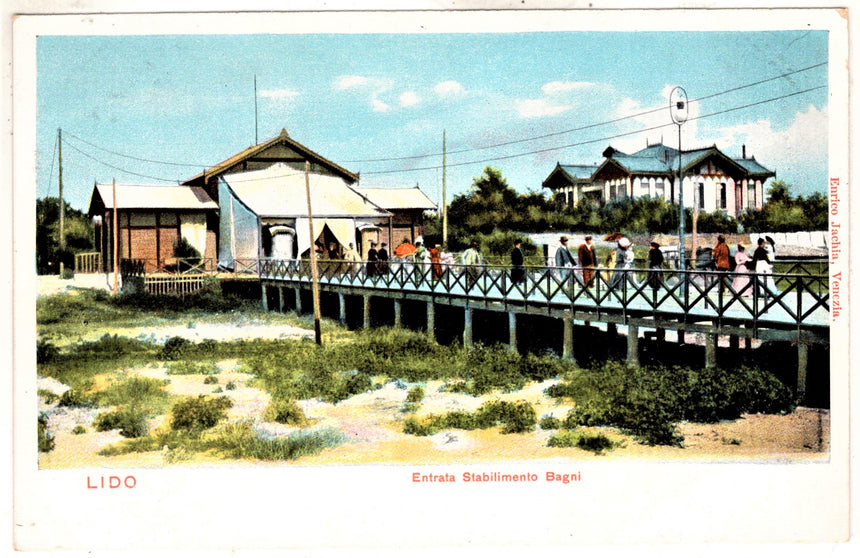 Cartolina antica Venezia Lido entrata stabilimento Bagni