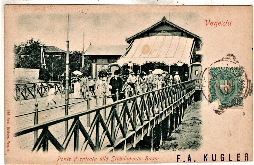 Cartolina antica Venezia Lido entrata stabilimento Bagni