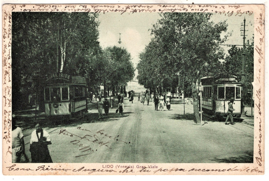 Cartolina antica Venezia Lido gran viale spedita a Parigi