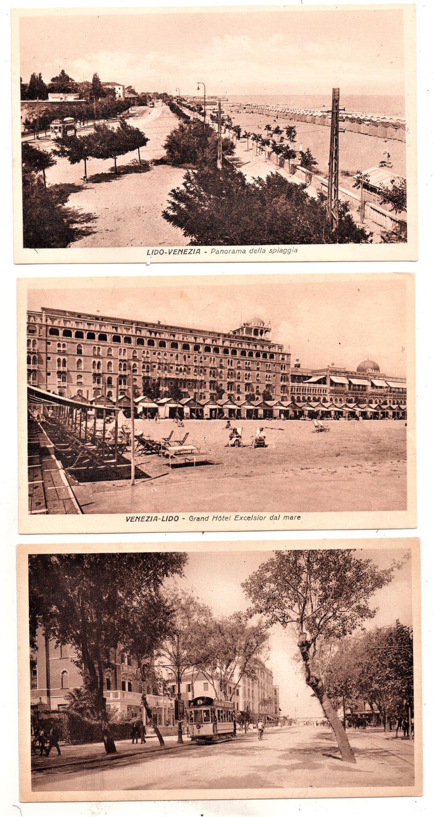 Cartolina antica Venezia Lido Panorama Viale S.Maria Grand Hotel Excelsior