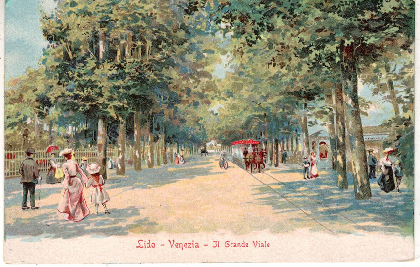 Cartolina antica Venezia Lido il gran viale