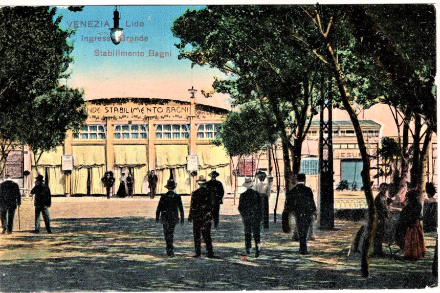 Cartolina antica Venezia Lido ingresso grande stabilimento Bagni