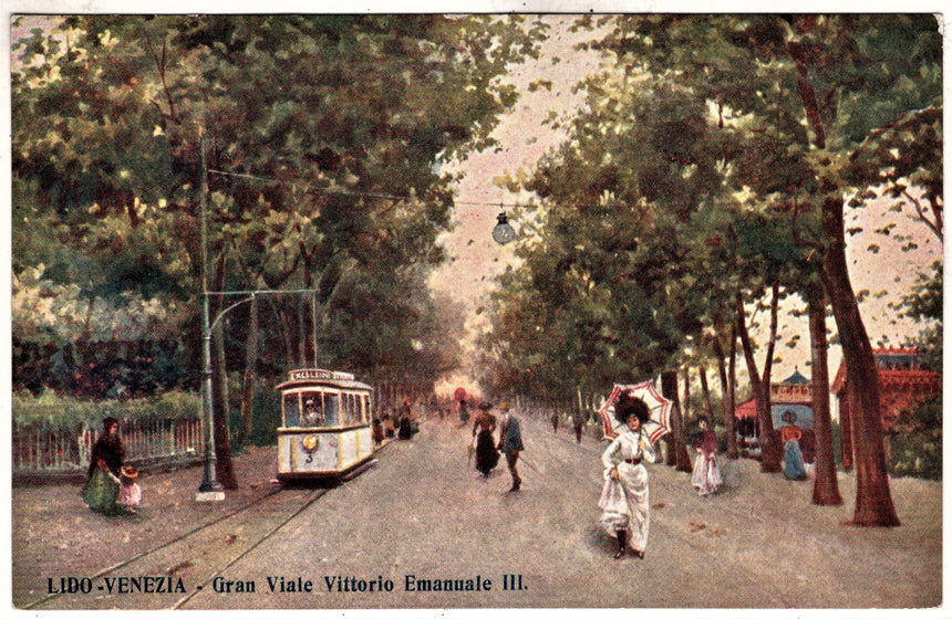 Cartolina antica Venezia Lido gran viale Vittorio Emanuale III