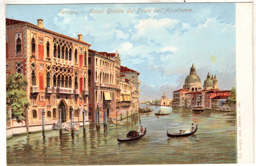 Cartolina antica Venezia Canal Grande dal ponte Accademia