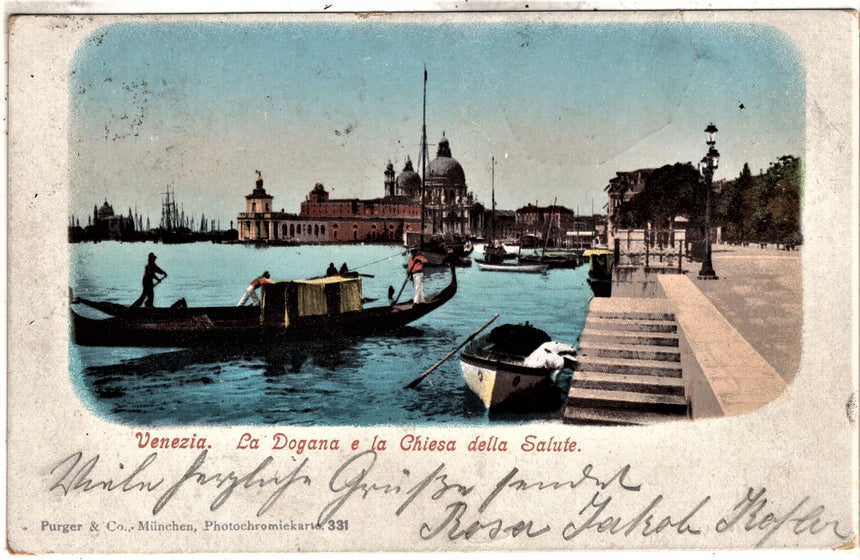 Cartolina antica Venezia la dogana e chiesa della Salute