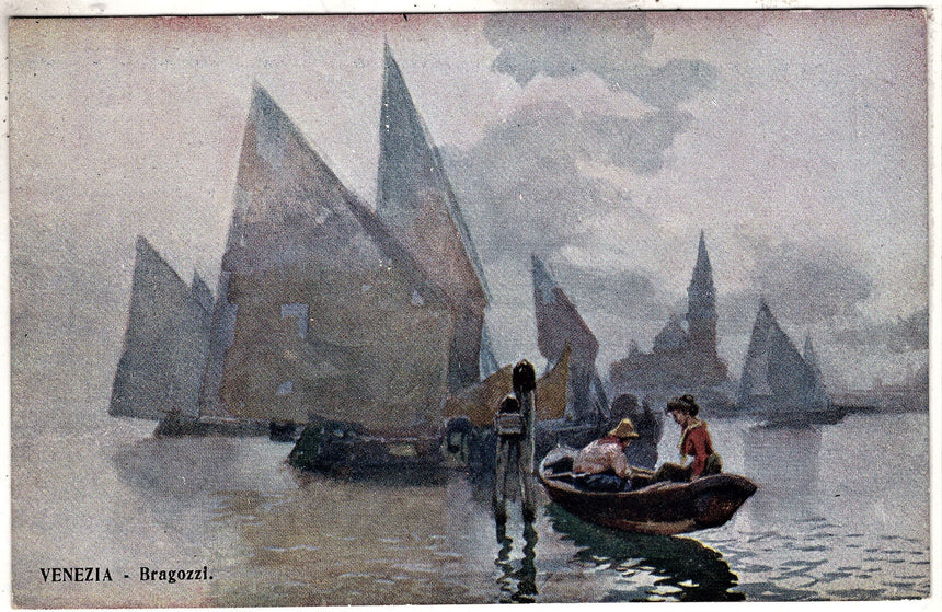 Cartolina antica Venezia Bragozzi nella Laguna
