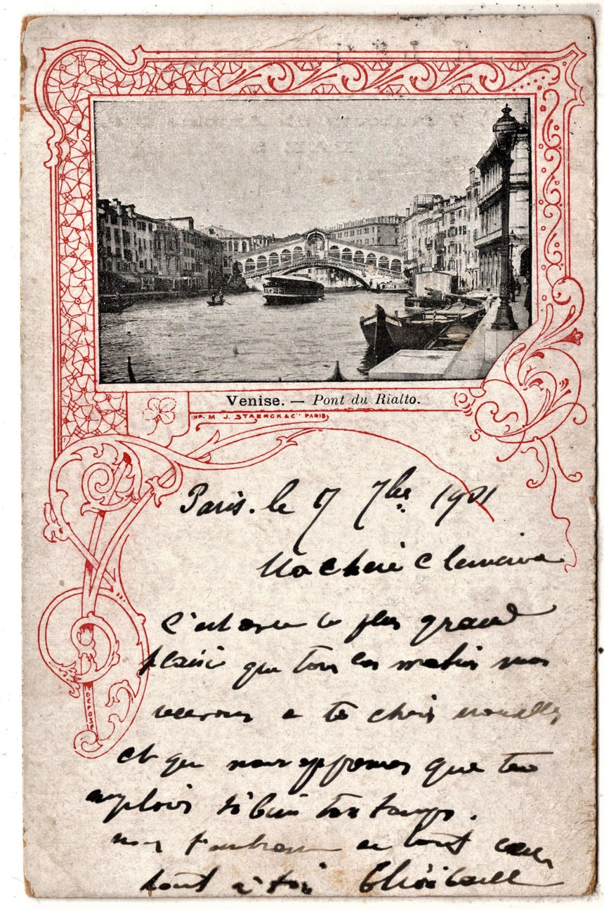 Cartolina antica Venezia Venis Pont du Pialto Paris 1901