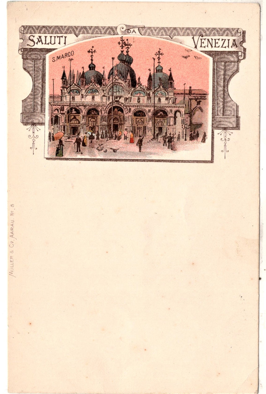 Cartolina antica Venezia Saluti da Venezia San Marco 1895