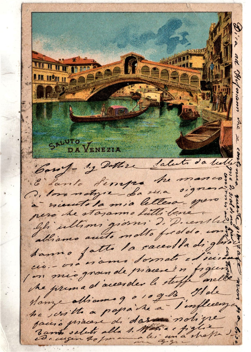 Cartolina antica Venezia Saluti da Venezia spedita a Trento 1898