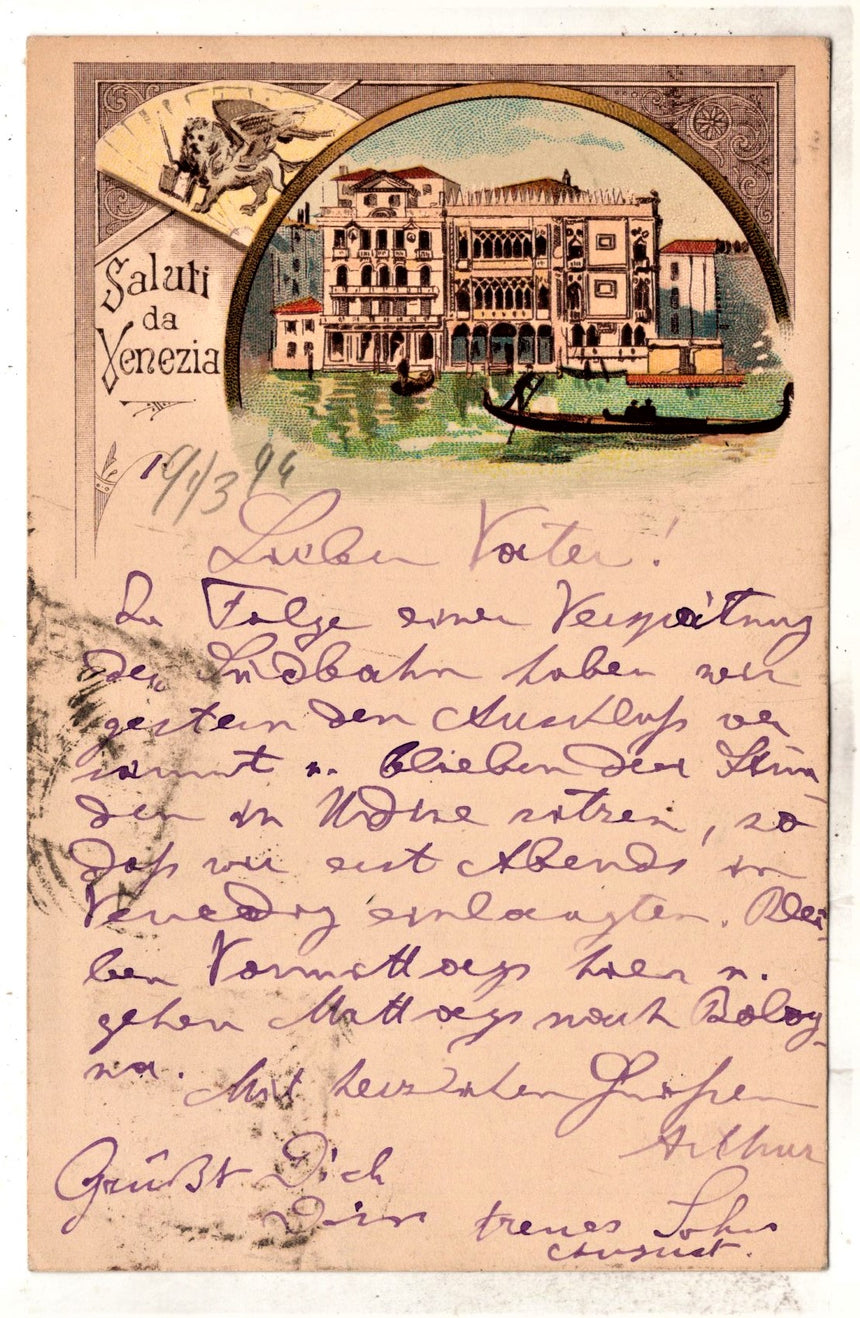 Cartolina antica Venezia Saluti da Venezia spedita in Austria Graz
