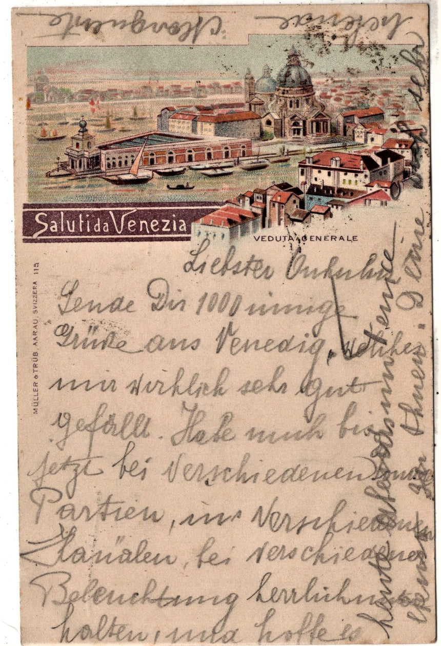 Cartolina antica Venezia Saluti da Venezia 1897
