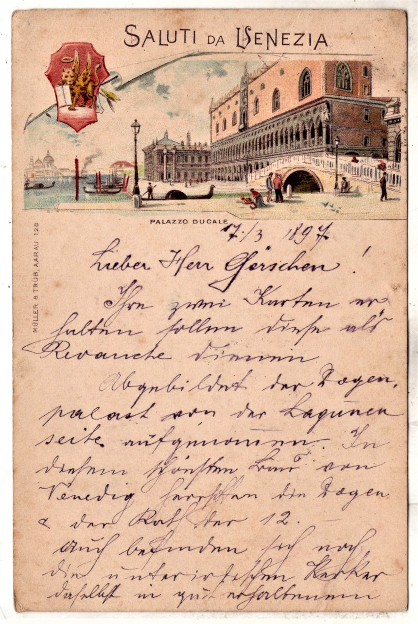Cartolina antica Venezia Saluti da Venezia 1897