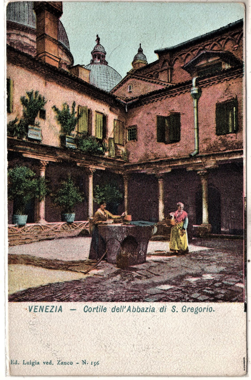 Cartolina antica Venezia cortile Abbazia di san Gregorio