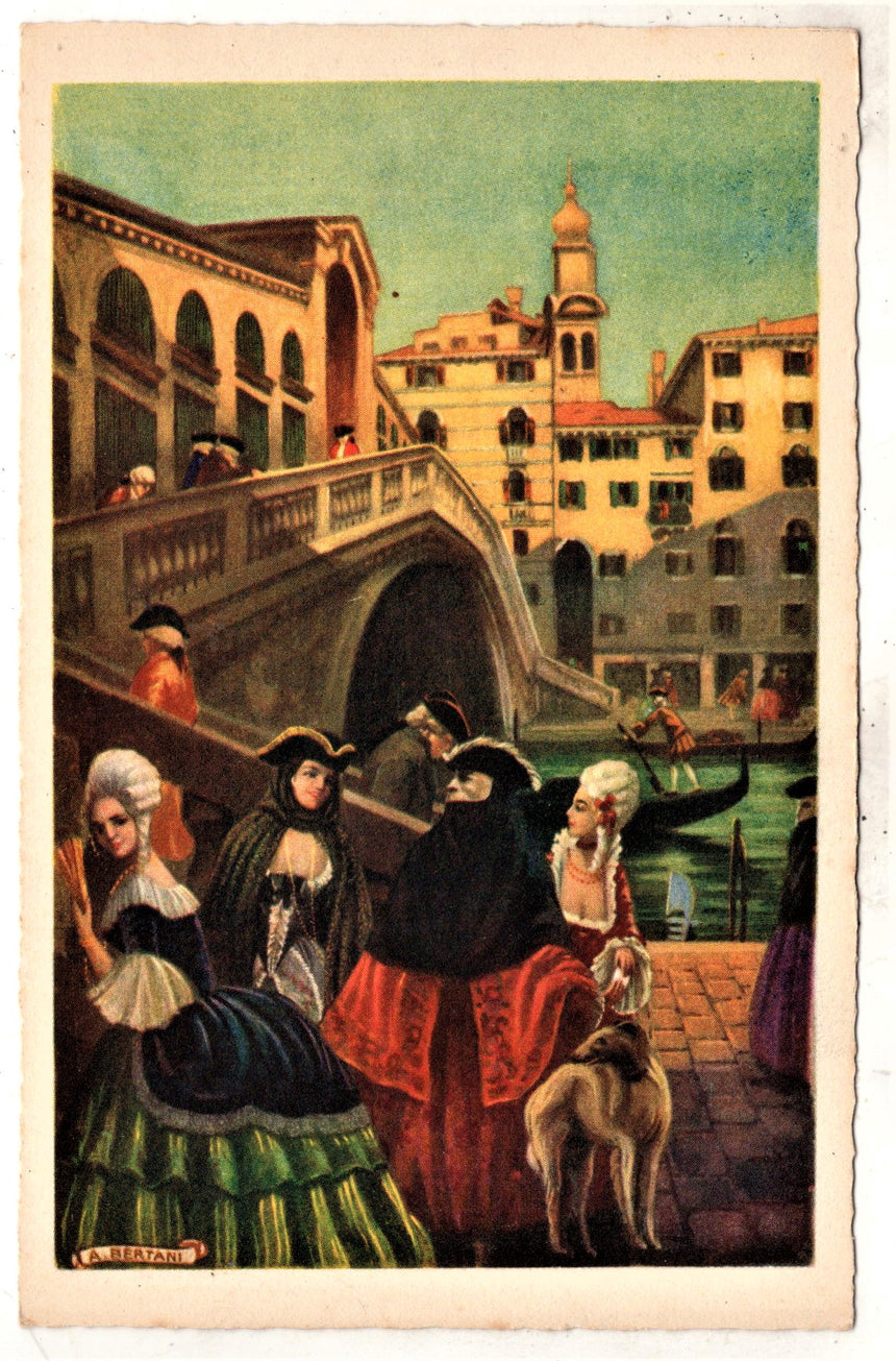 Cartolina antica Venezia nel 700 a Rialto