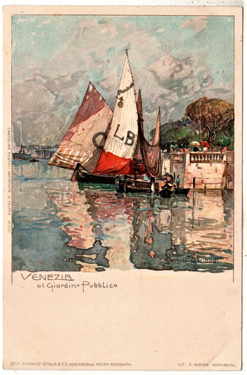 Cartolina antica Venezia al giardino pubblico M.Wielandt