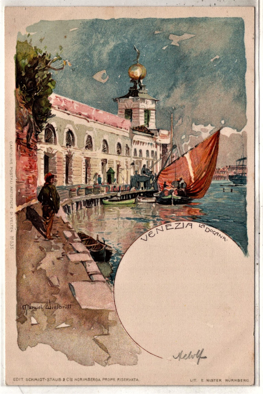 Cartolina antica Venezia la dogana M.Wielandt