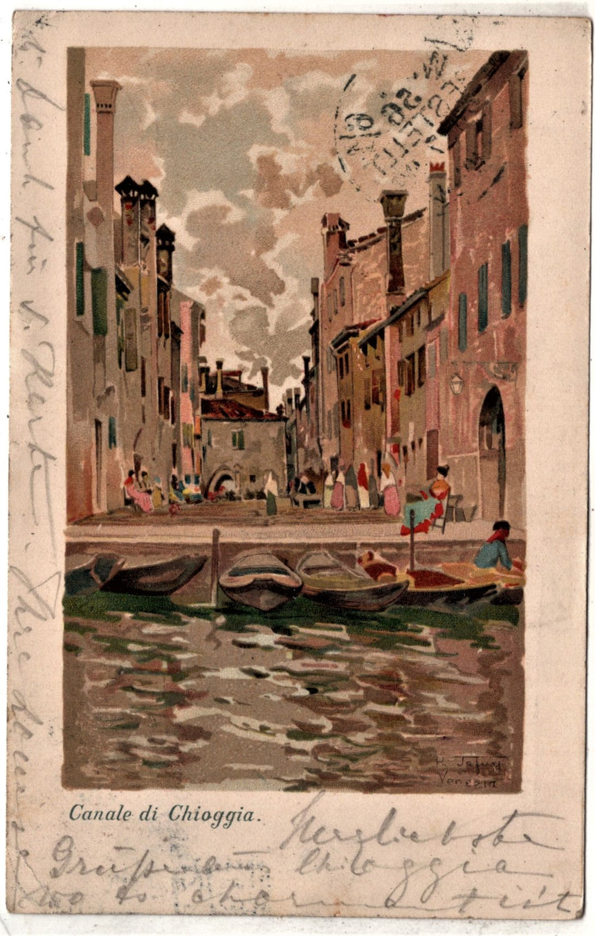 Cartolina antica Venezia canale di Chioggia Tafuri spedita a Paris