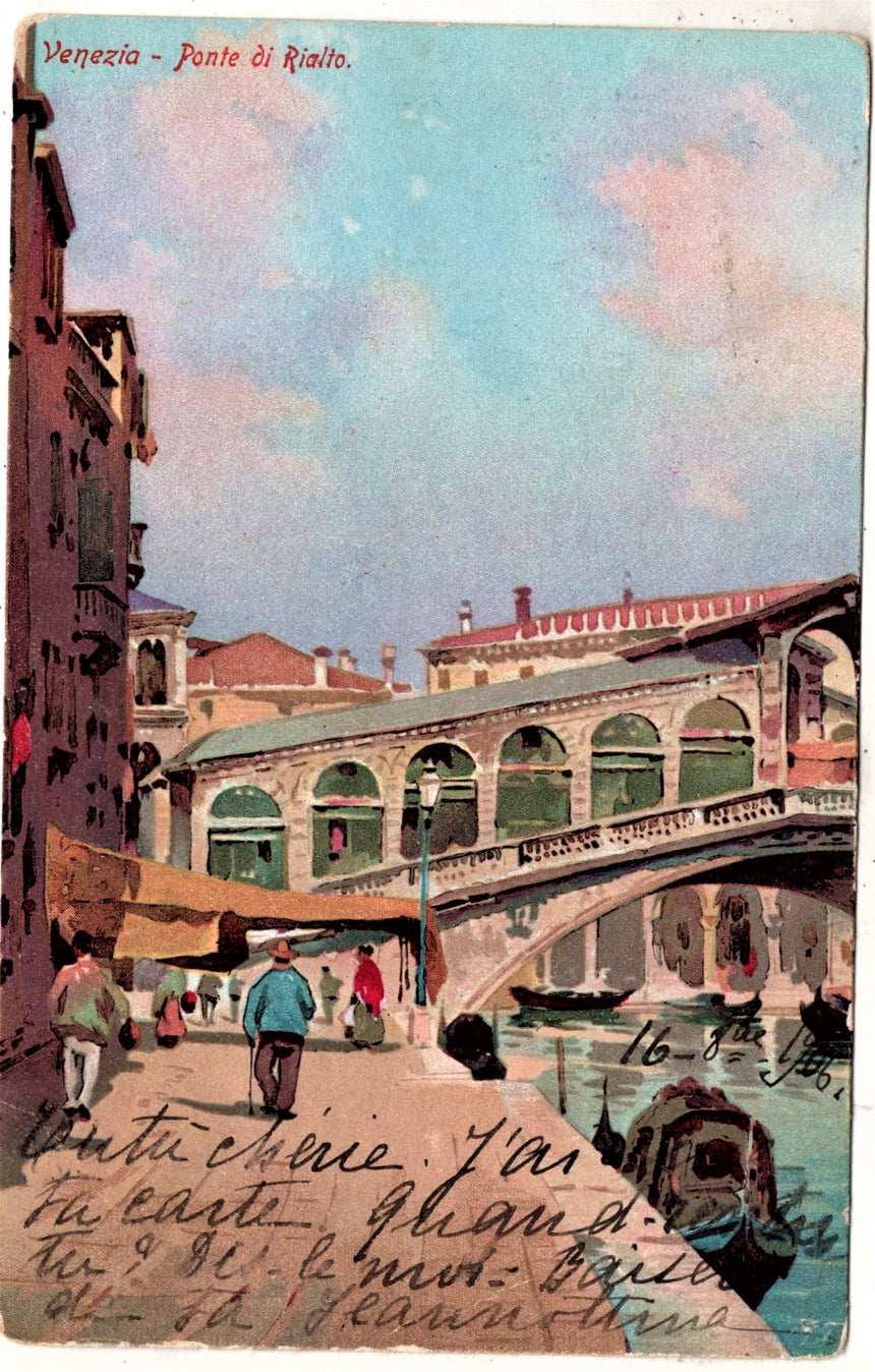 Cartolina antica Venezia ponte di Rialto spedita a Firenze