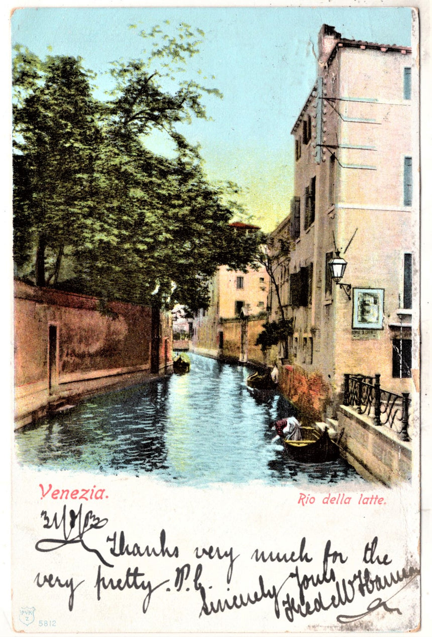 Cartolina antica Venezia Rio della latte spedita da Lincoln a Lincoln