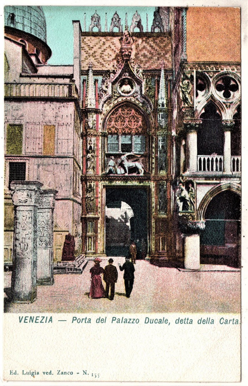 Cartolina antica Venezia porta del palazzo Ducale detta della carta