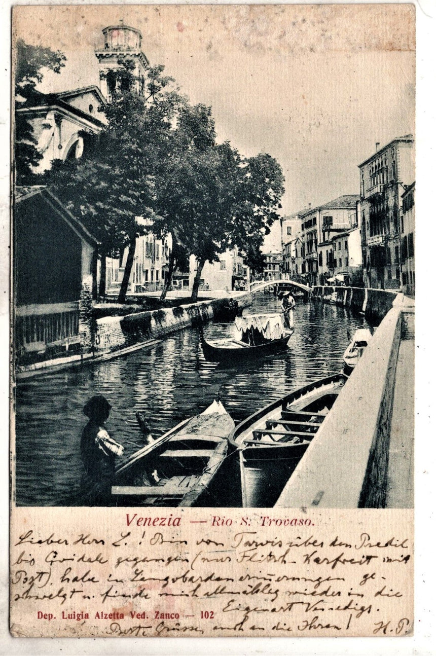 Cartolina antica Venezia Rio San Trovaso spedita in Germania