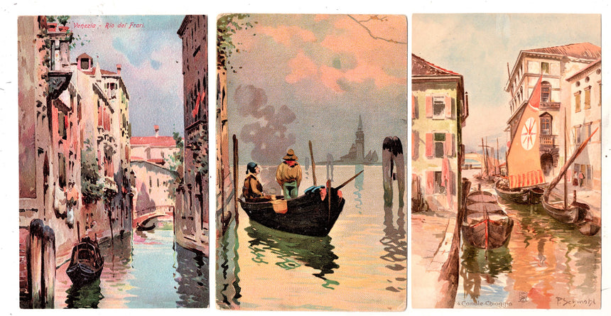 Cartolina antica Venezia 3 vedute varia