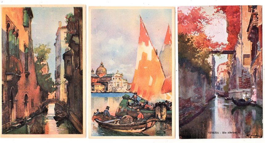 Cartolina antica Venezia 3 vedute varia