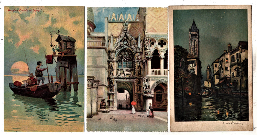 Cartolina antica Venezia 3 vedute varia