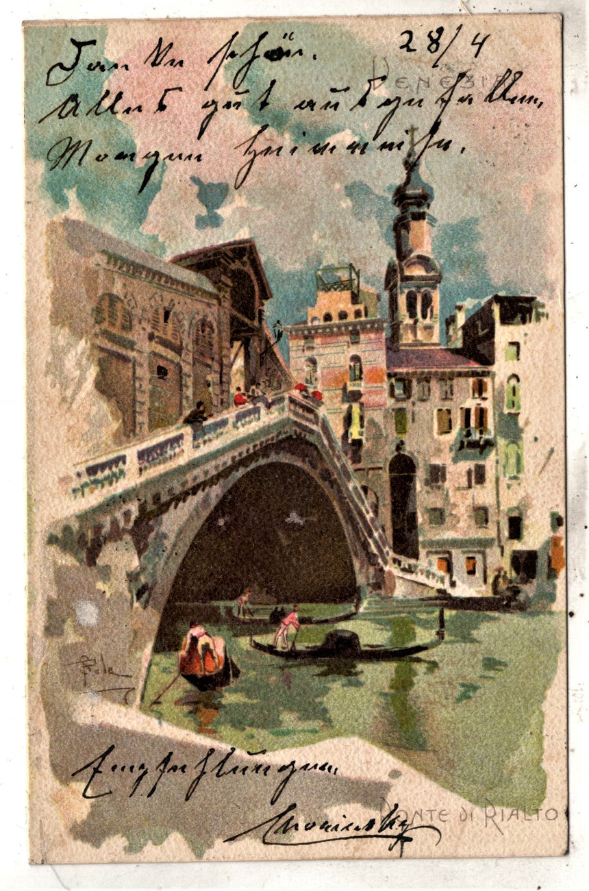 Cartolina antica Venezia ponte di Rialto spedita a Bolzano