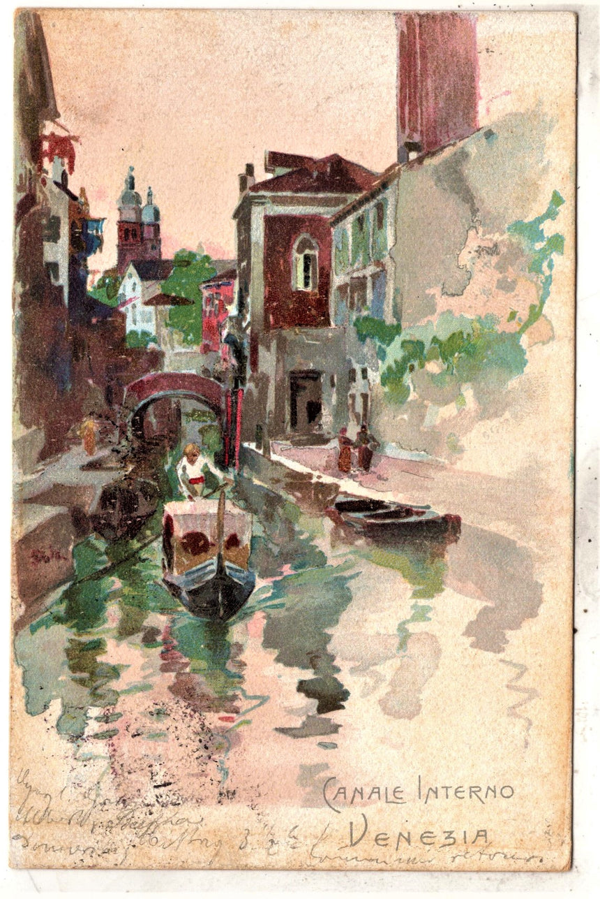 Cartolina antica Venezia canale interno spedita a Metzingen