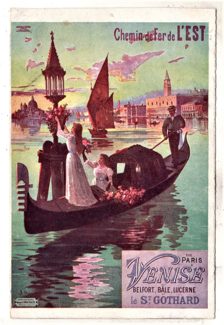 Cartolina antica Venezia francese ritagliata in alto