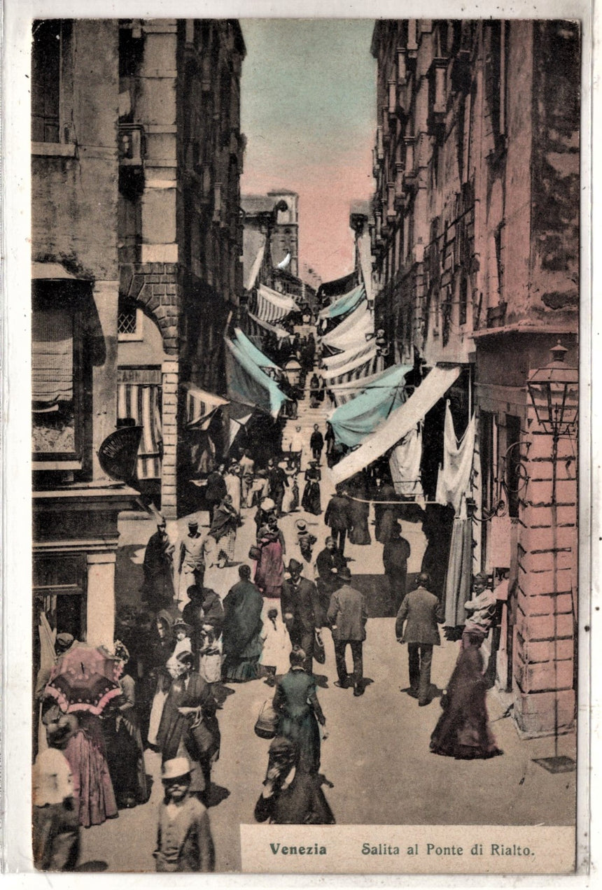 Cartolina antica Venezia salita al ponte Rialto