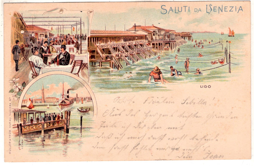 Cartolina antica Venezia Lido Saluti da Venezia spedita da Germania