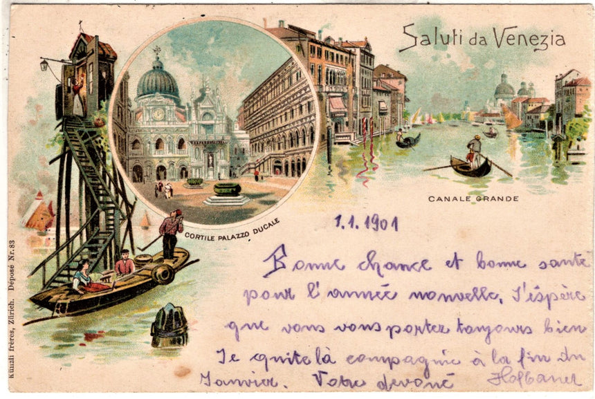 Cartolina antica Venezia Saluti da Venezia Canal Grande x Paris
