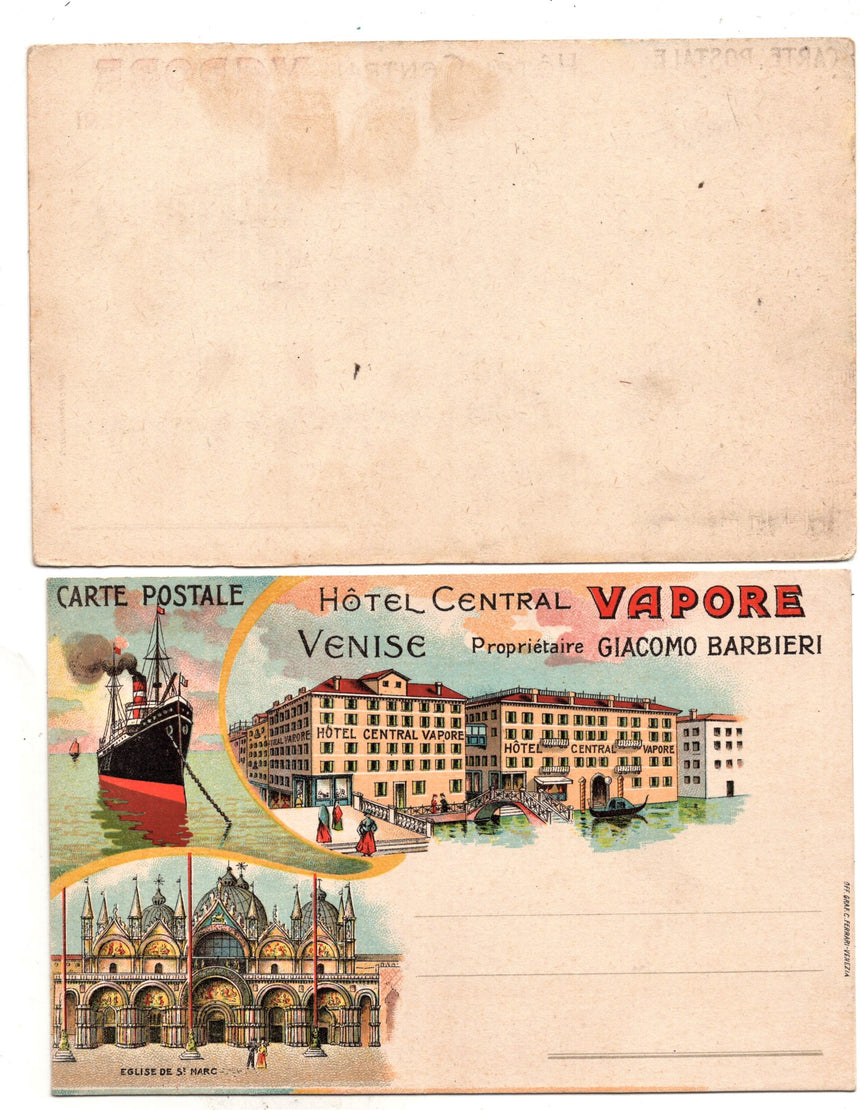 Cartolina antica Venezia Hotel Centrale Vapore