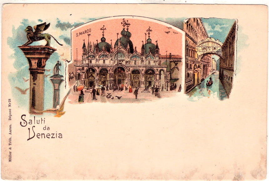 Cartolina antica Venezia saluti da Venezia San Marco