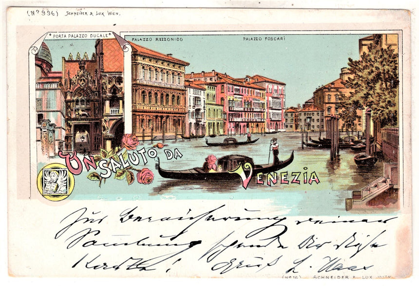 Cartolina antica Venezia Un saluto da Venezia Venezia -Milano 1897