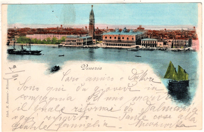 Cartolina antica Venezia panorama timbro Venezia Verona